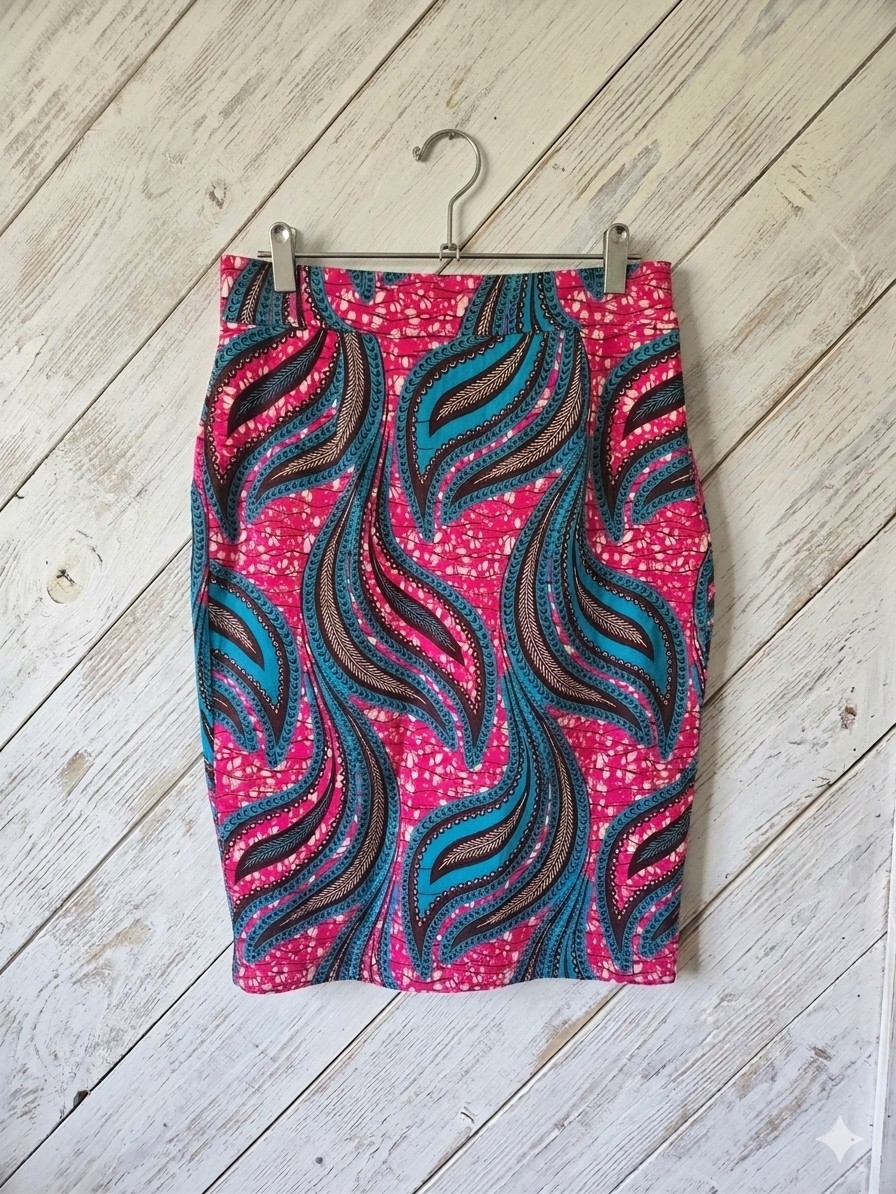 D'iyanu Vibrant Pink & Teal Patterned Pencil Skirt — image 2 of 7